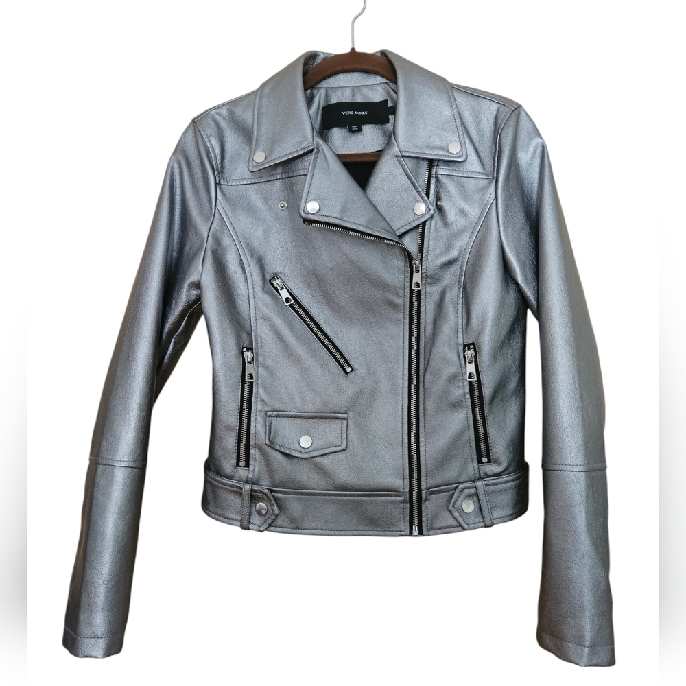 Vero Moda M metallic motorcycle moto jacket Bomber
